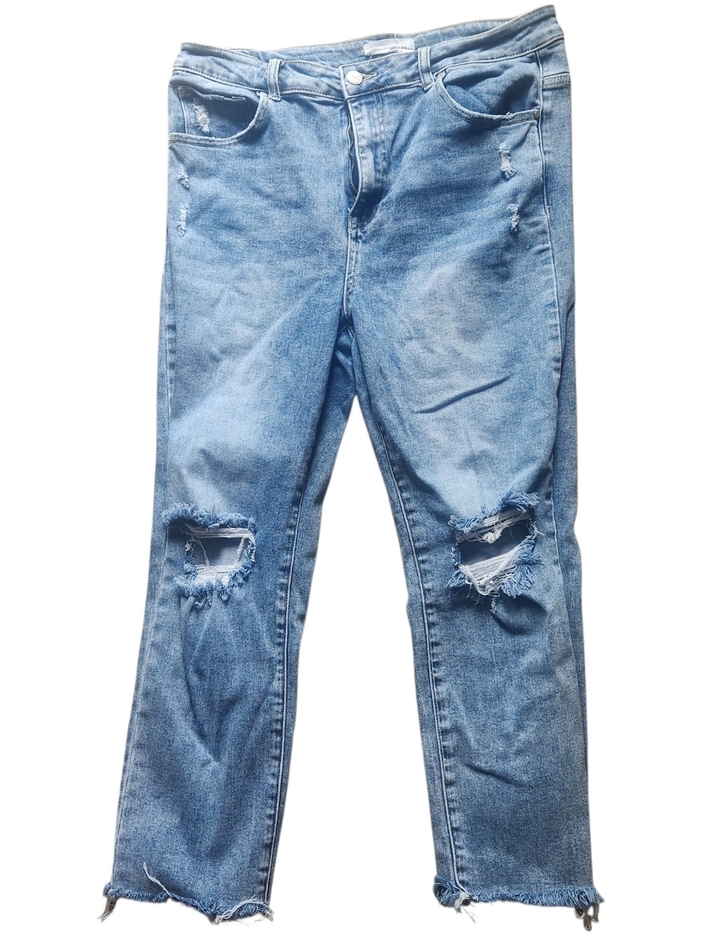 Risen Womens Jeans With Raw Hem Straight leg Distressed Stretch 1X